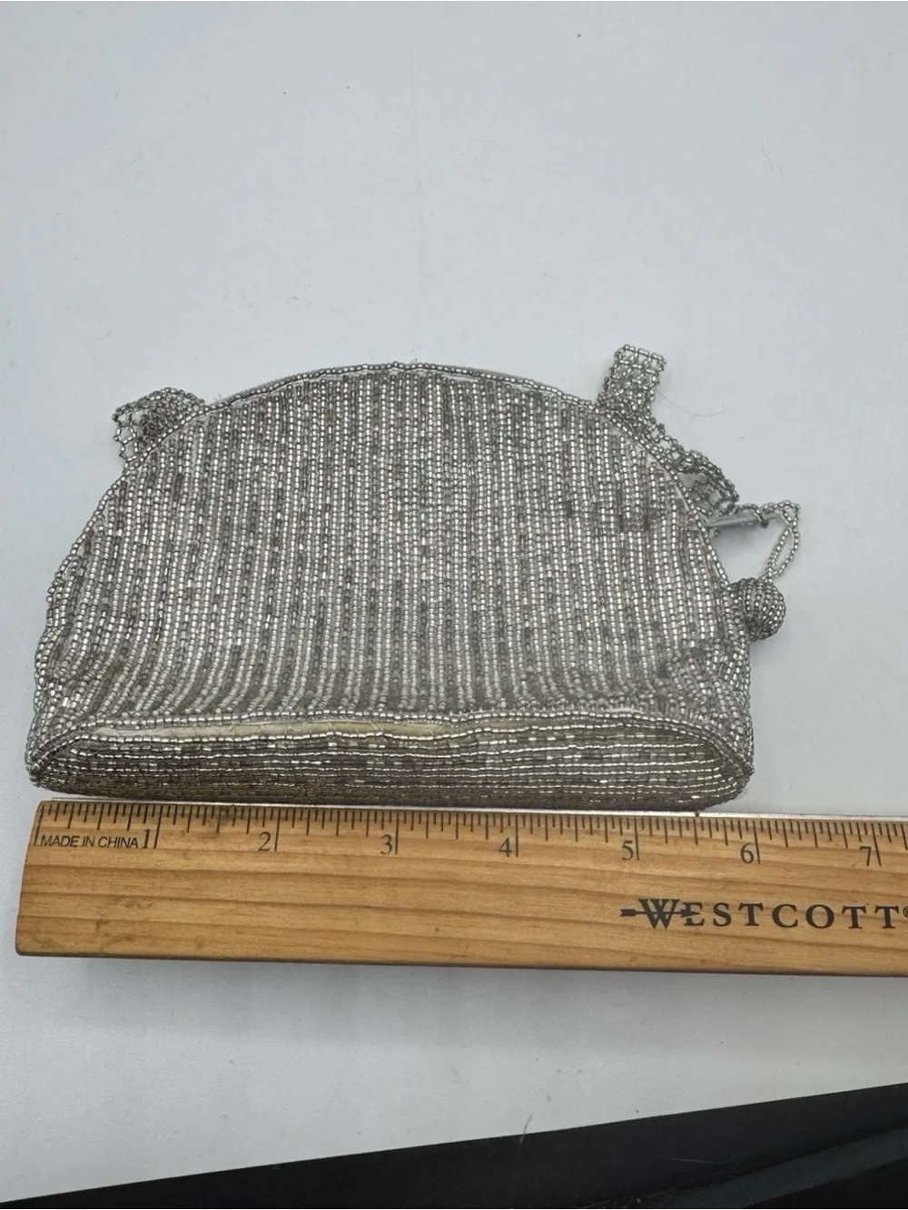 Cache Wristlet Strap Silver Beaded Purse Formal Wedding Small Bag